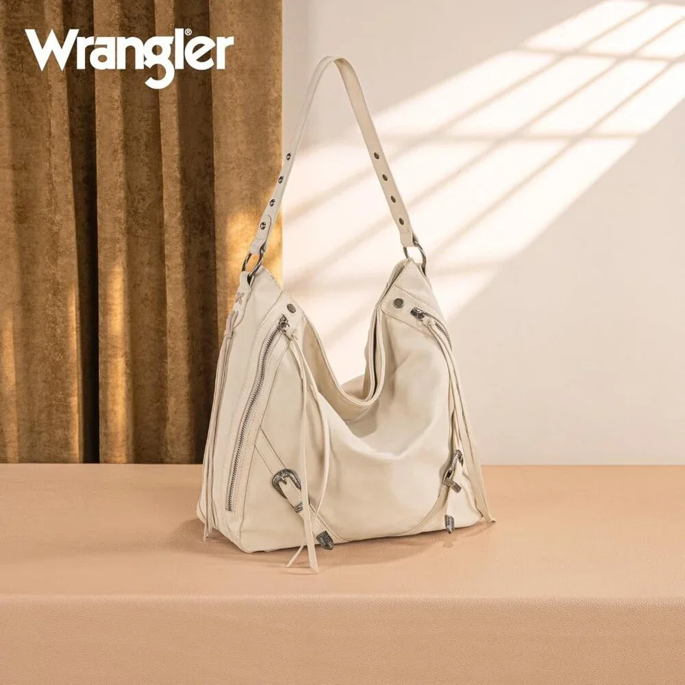 Faux Suede Hobo Bag Large Shoulder Purse with Fringe Buckle for Women